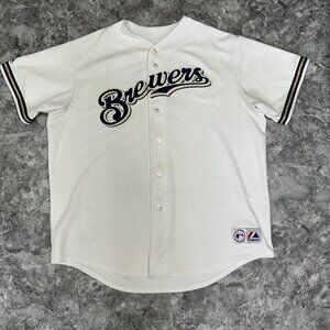 Milwaukee Brewers Majestic Jersey Blue White Gold Men's Size XXL White Blue Gold